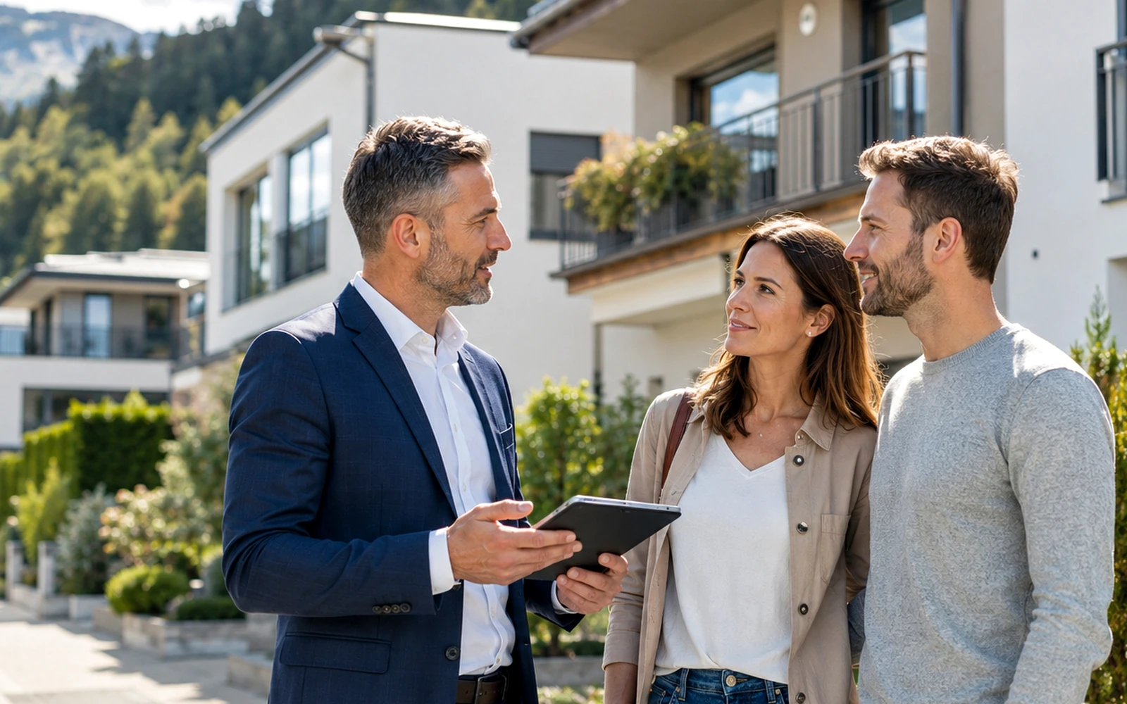 Symbolische Vorbereitung und Besprechung eines Immobilientermins.